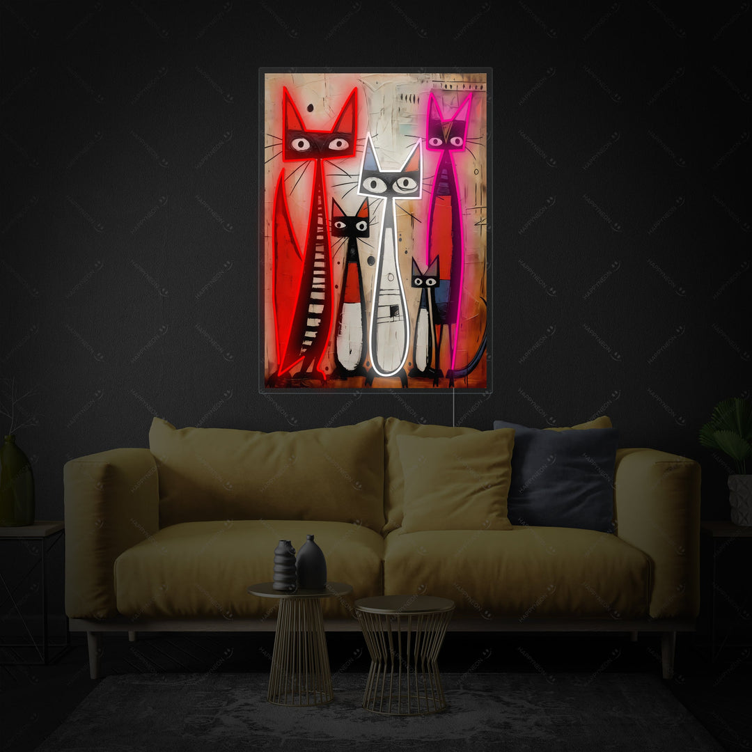 "Famiglia di gatti" Insegna al neon