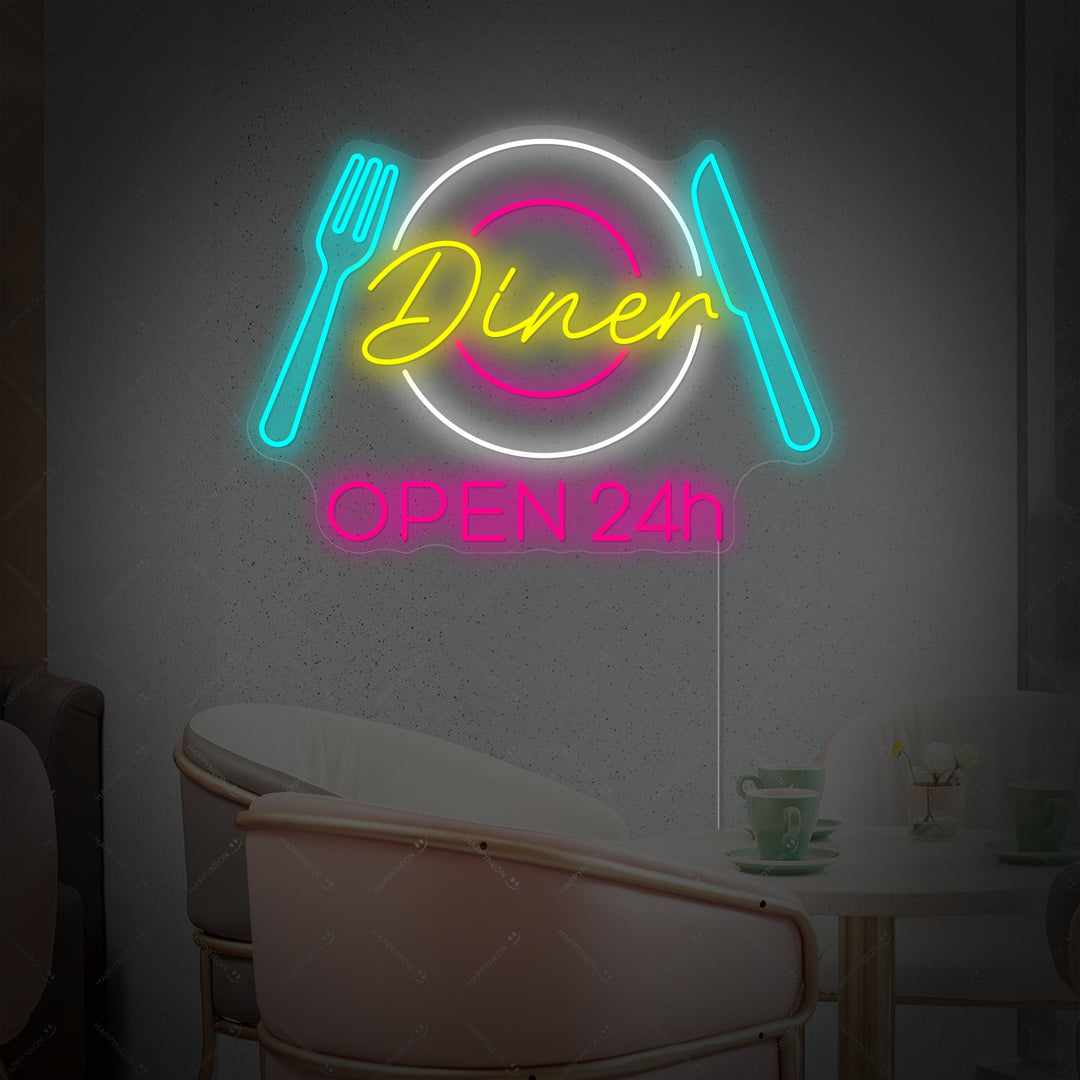 "Dinner Open 24h" Insegna al neon