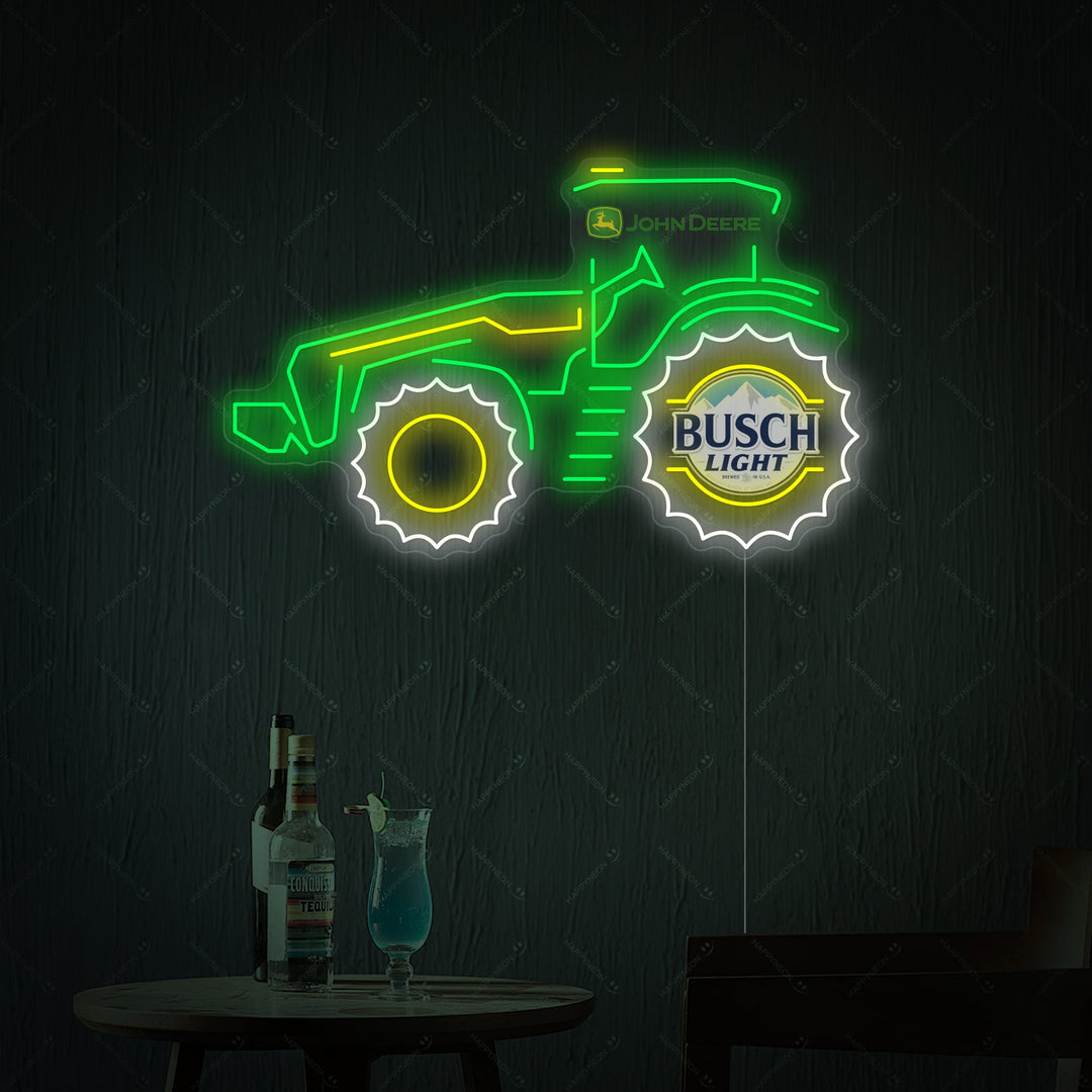 "Trattore agricoltore e logo della birra" Insegna al neon