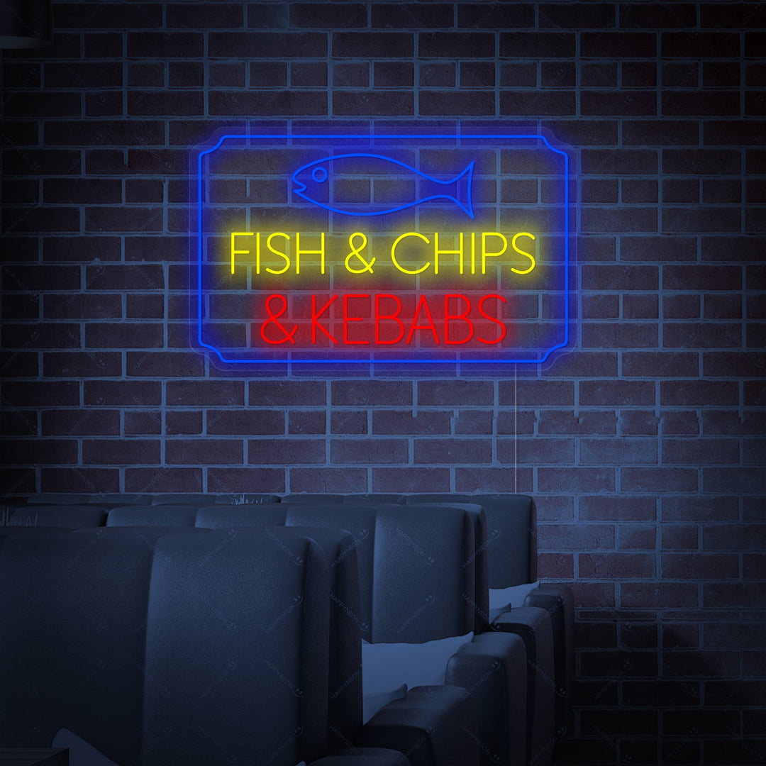 "Fish Chips Kebabs" Insegna al neon