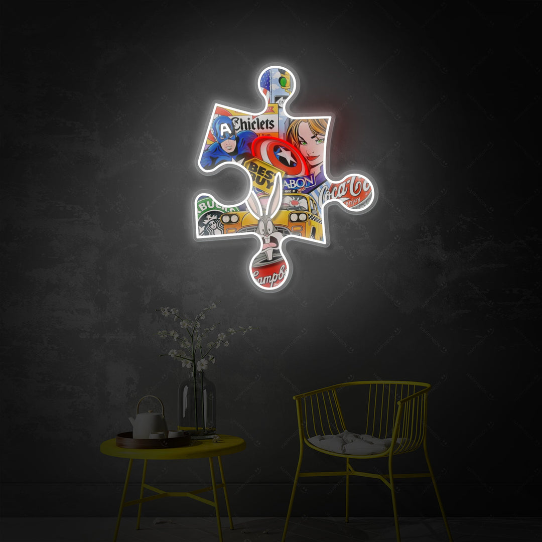 "Pezzo di Puzzle Pop Art" Insegna al neon
