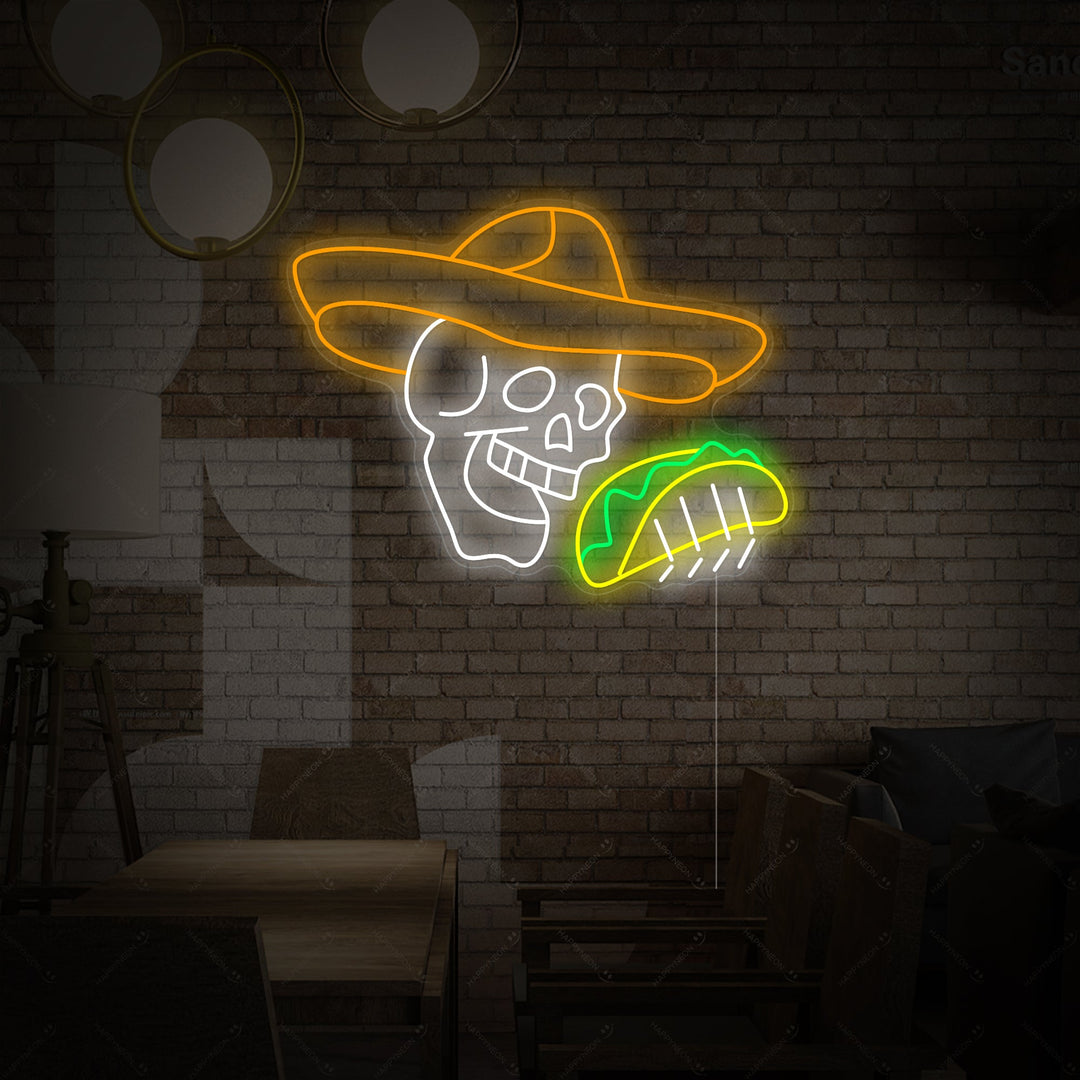 "Teschio con tacos" Insegna al neon