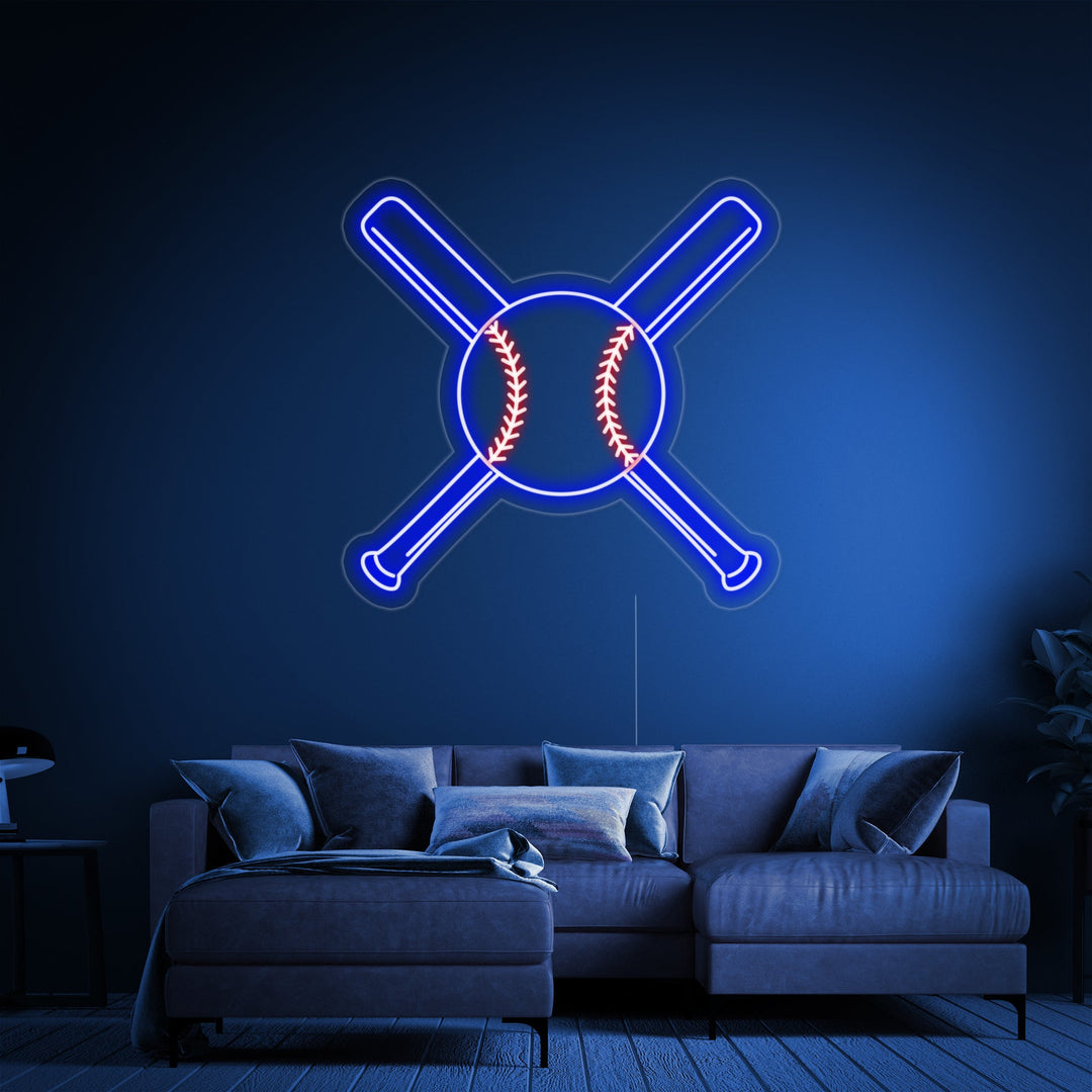 "Mazze Da Baseball Incrociate Con Palla" Insegna al neon