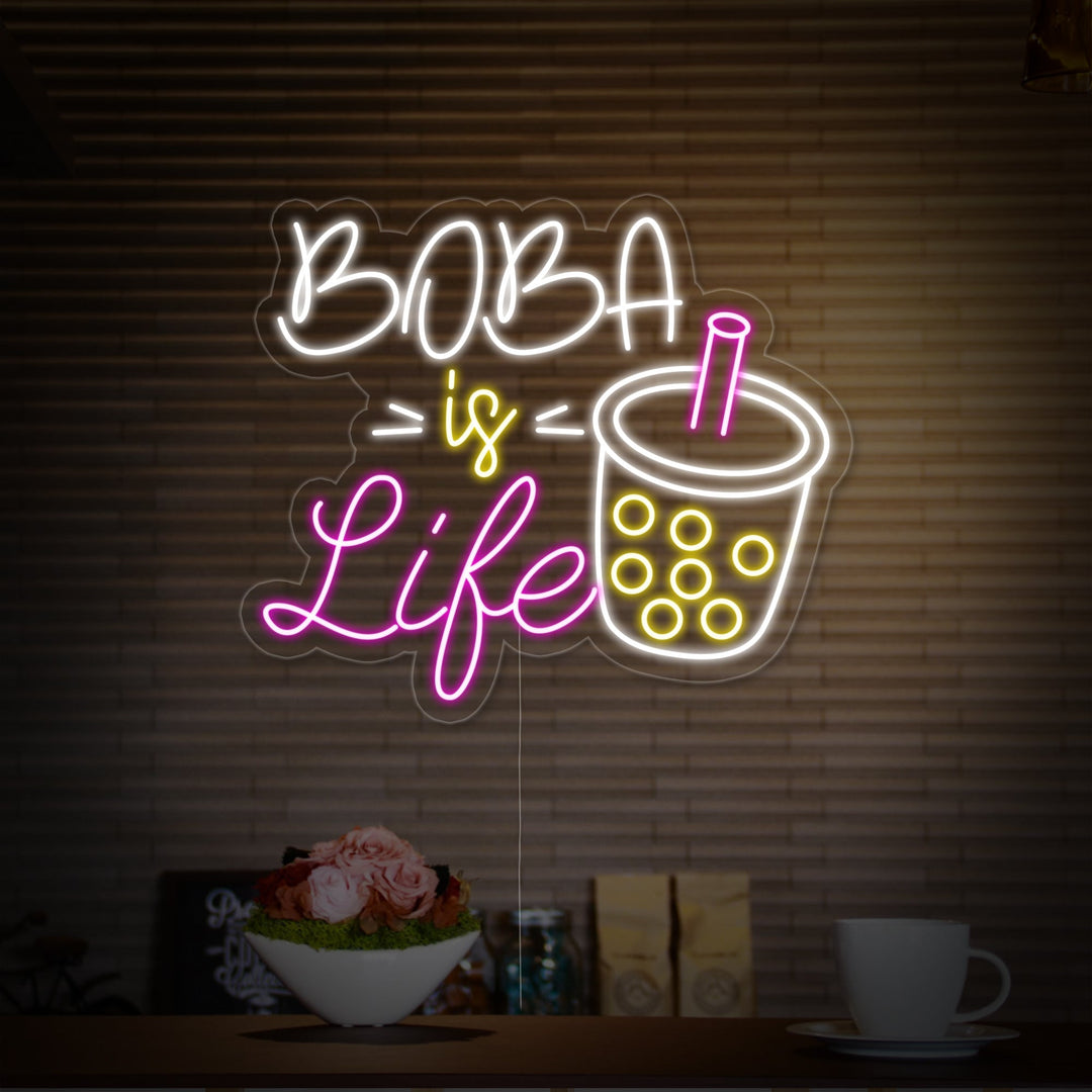 "Tazza di boba, Boba is Life" Insegna al neon