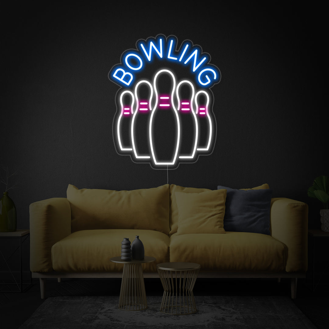 "Bowling, Birilli Di Bottiglie Da Bowling" Insegna al neon