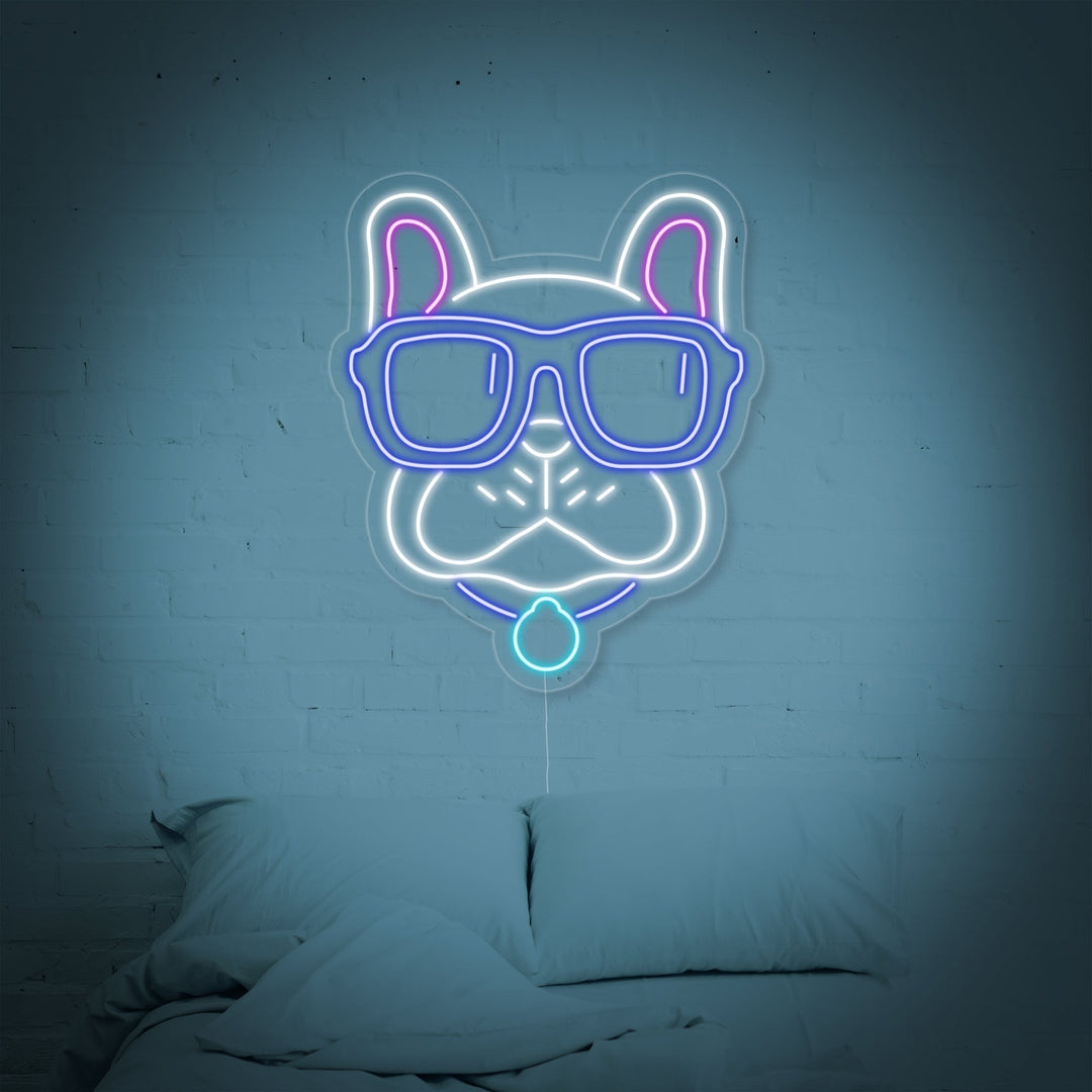 "Bulldog, Occhiali" Insegna al neon