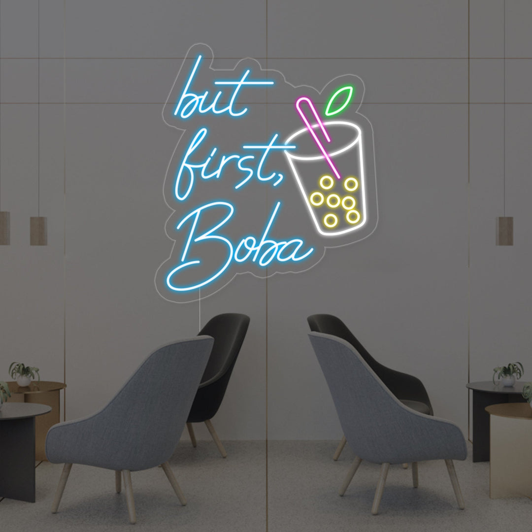 "Tazza, But First Boba" Insegna al neon