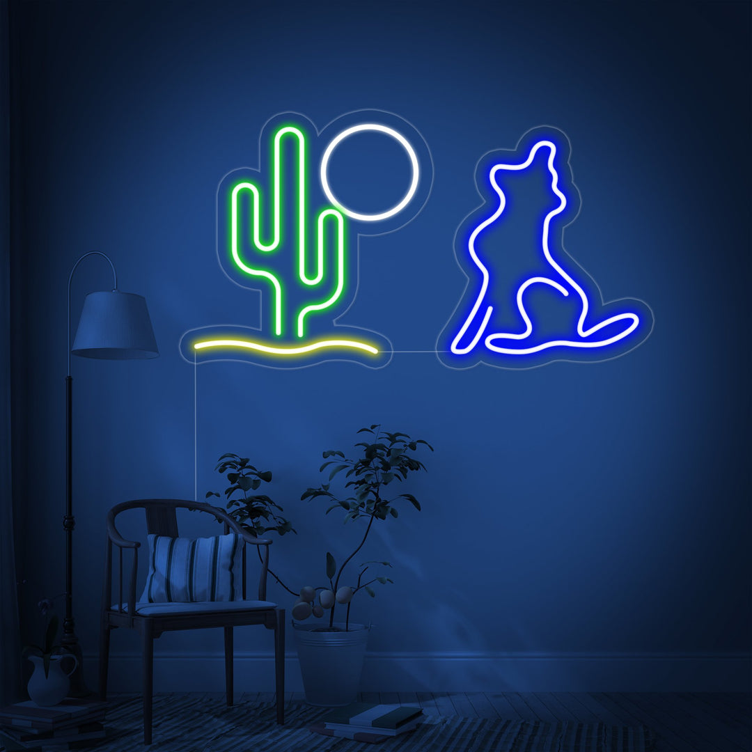 "Cactus, Luna, Lupo" Insegna al neon
