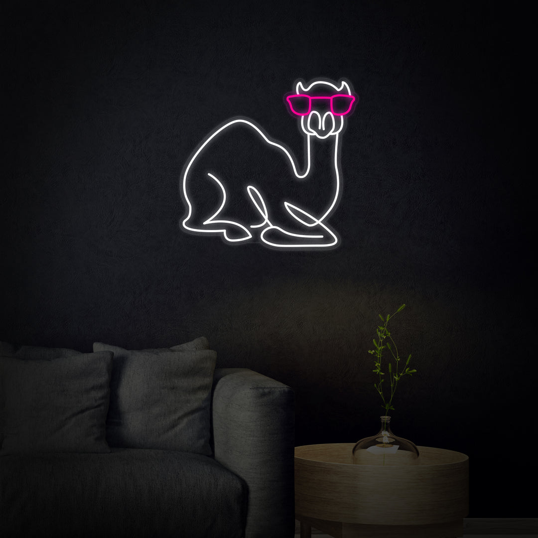 "Cammello Con Occhiali" Insegna al neon