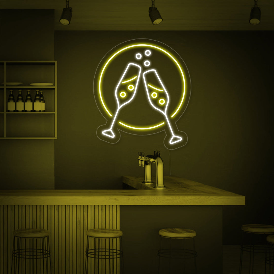 "Flûtes Di Champagne, Cin Cin" Insegna al neon