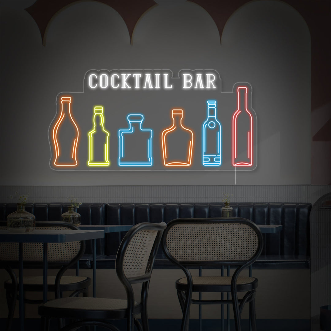 "Cocktail Bar Bottiglie Di Whisky, Vino, Tequila, Champagne, Cognac, Rum, Bourbon" Insegna al neon