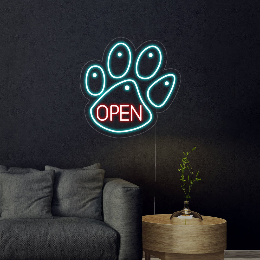 "Artiglio Di Cane, Animale Domestico, Negozio Di Cure Veterinarie Per Cani, Logo Aperto" Insegna al neon