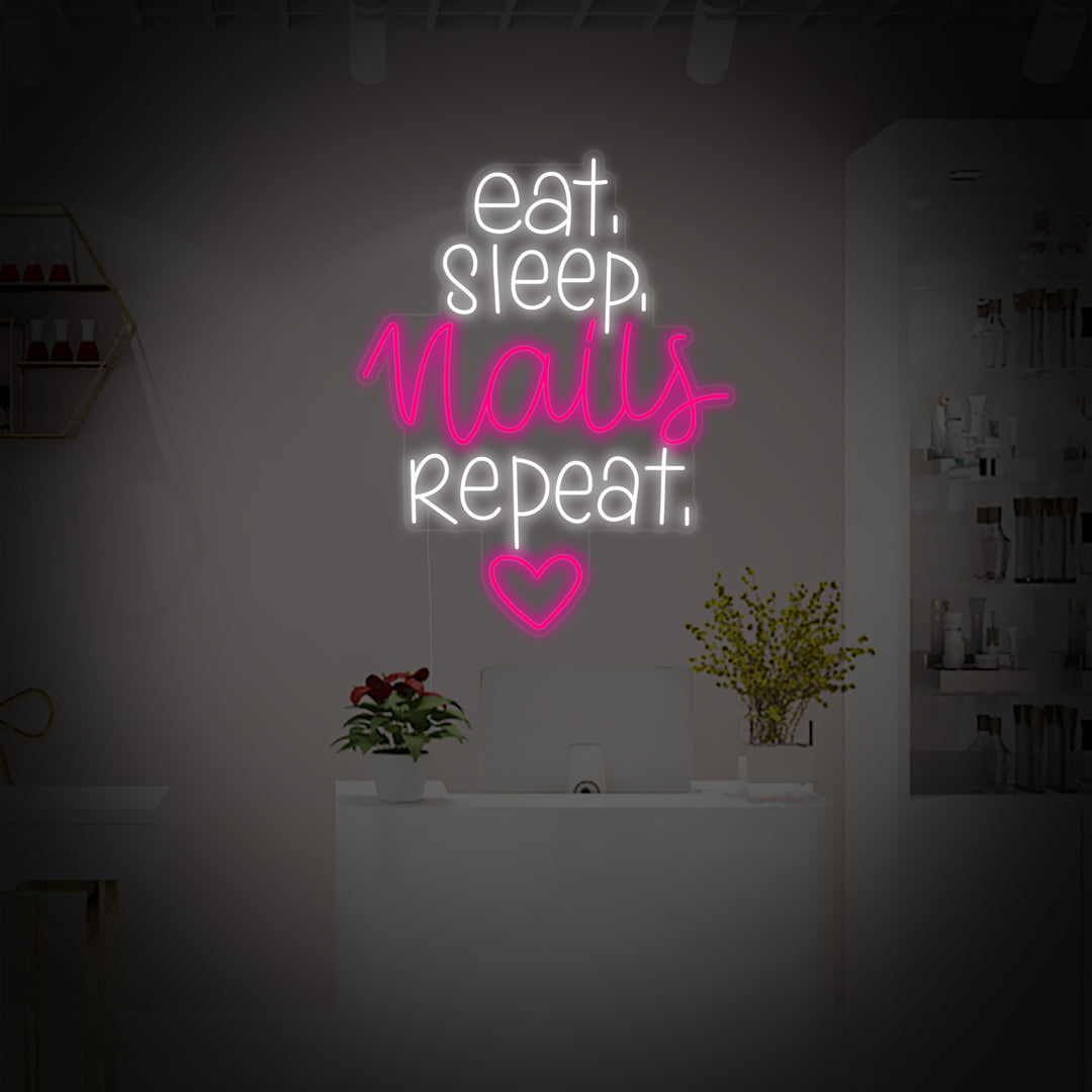 "Studio Unghie Eat Sleep Nails Repeat" Insegna al neon