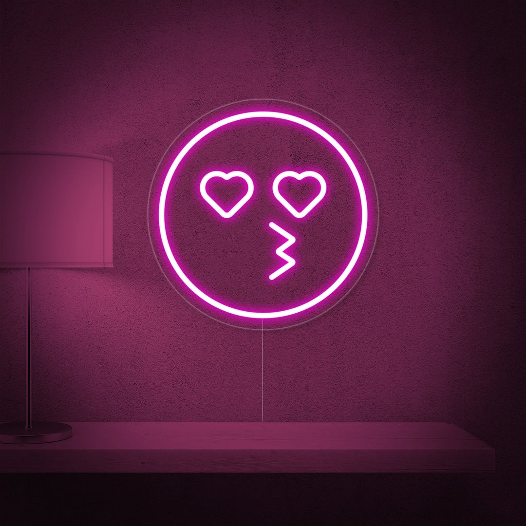 "Emoji Con Baci E Occhi A Forma Di Cuore" Insegna al neon