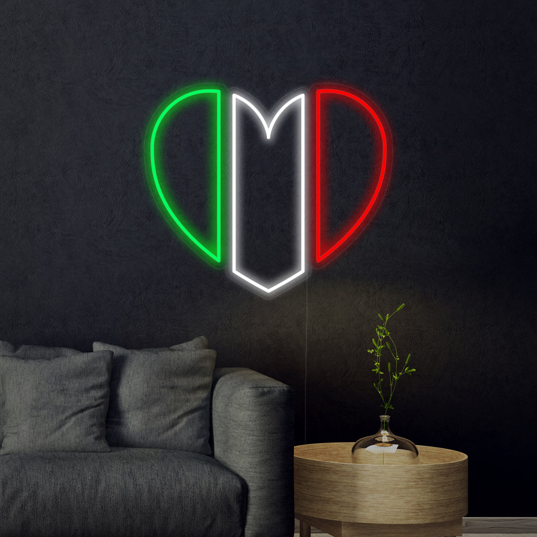 "Bandiera Dell'Italia A Forma Di Cuore" Insegna al neon