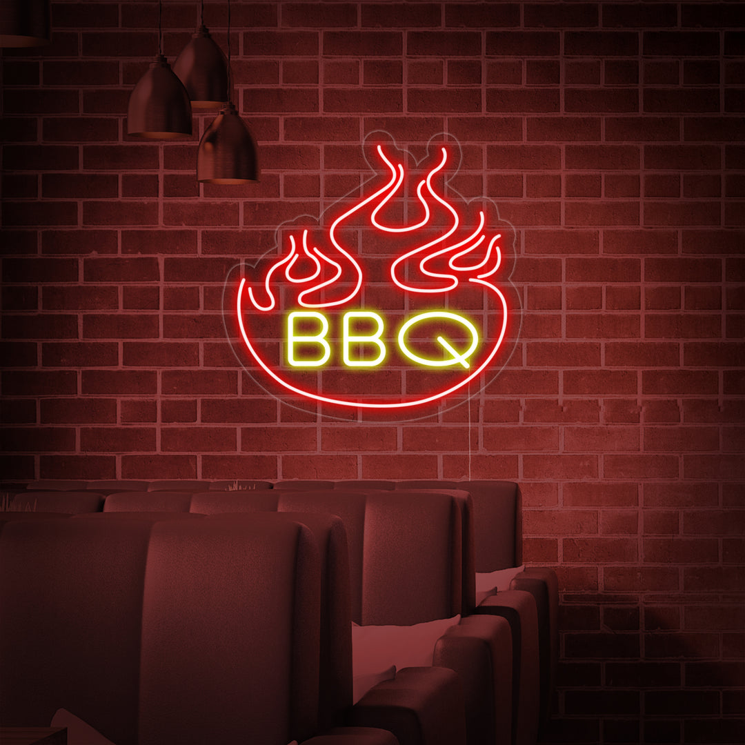 "Fiamme, BBQ" Insegna al neon