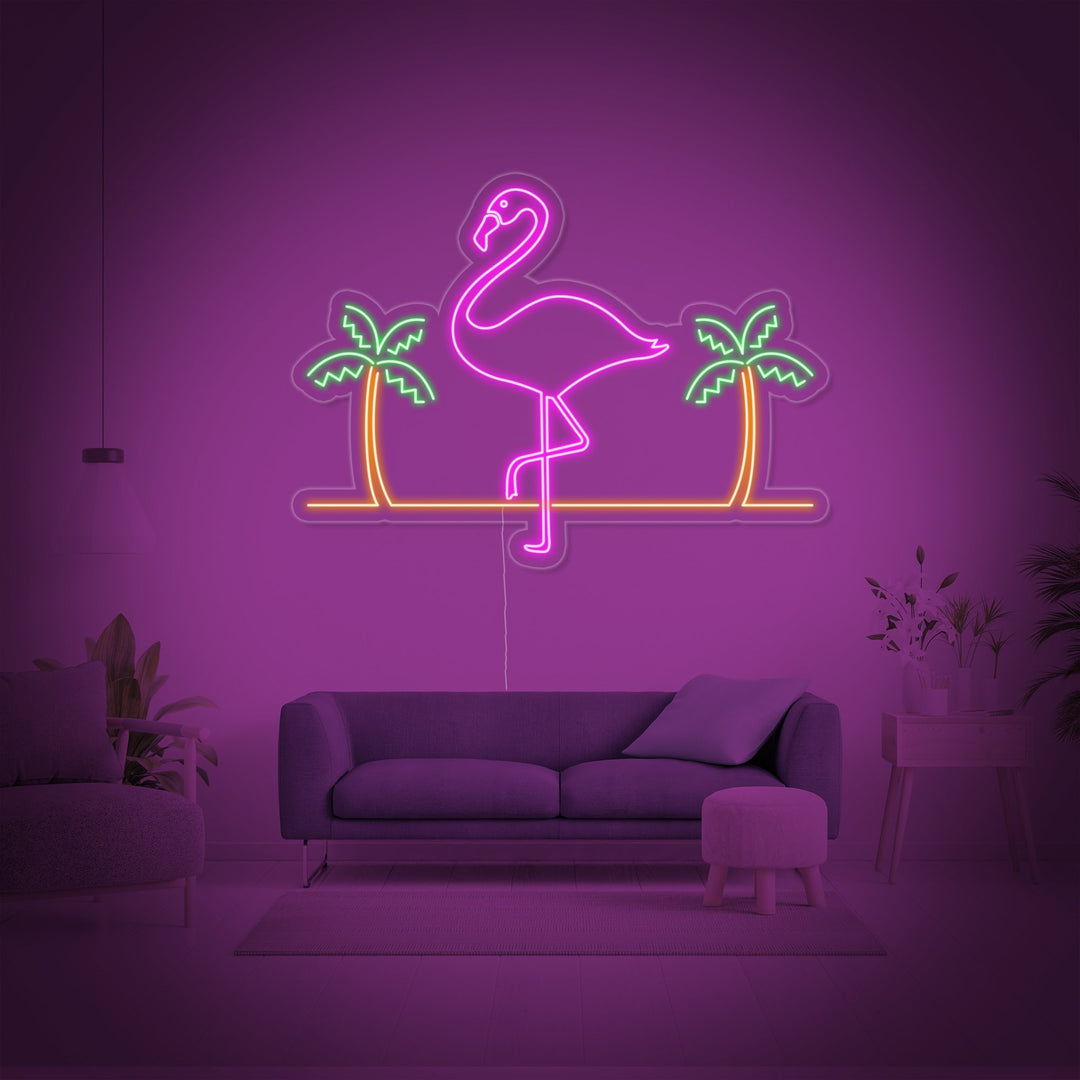 "Fenicottero, Palme, Bar" Insegna al neon