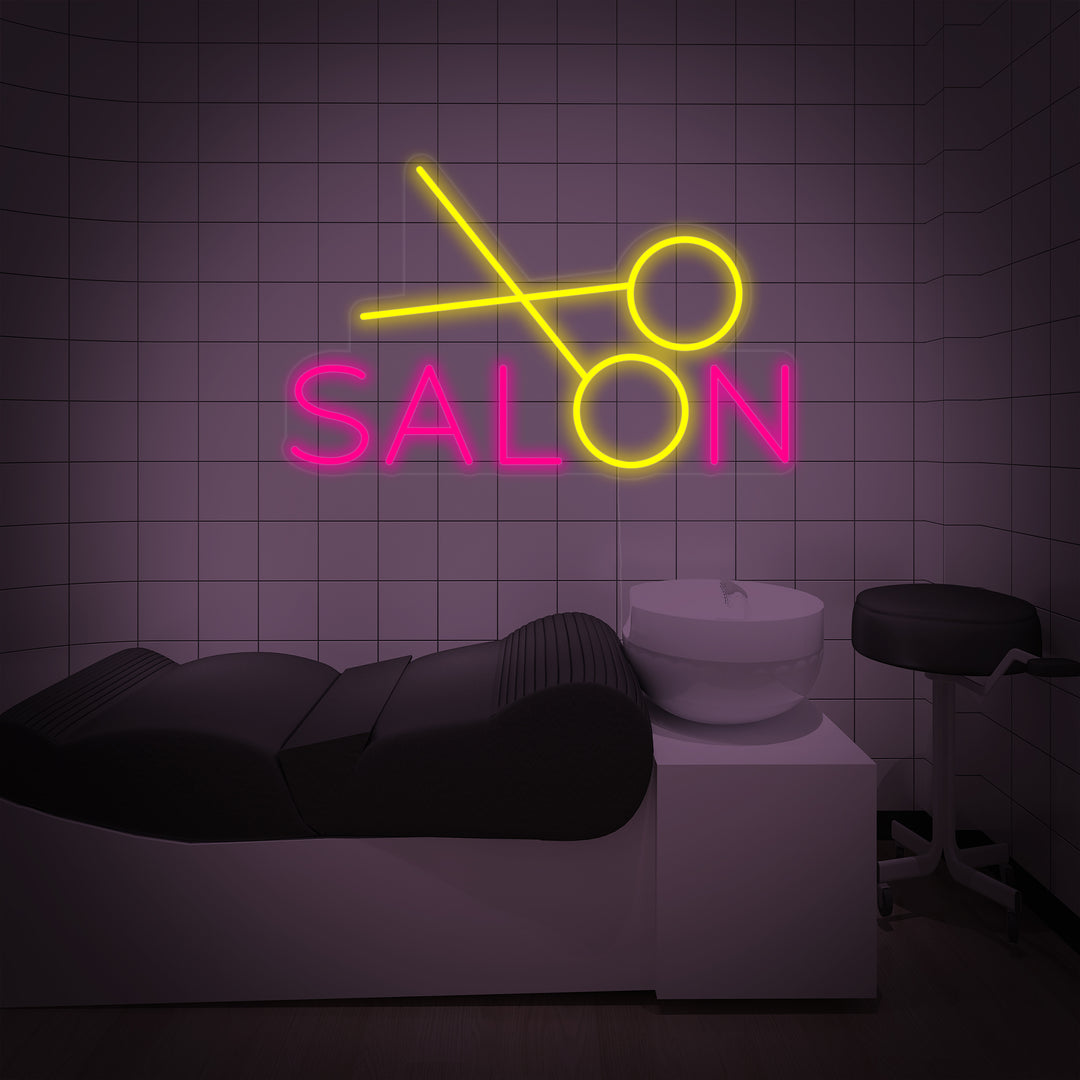 "salon, Salone di bellezza, Forbici" Insegna al neon