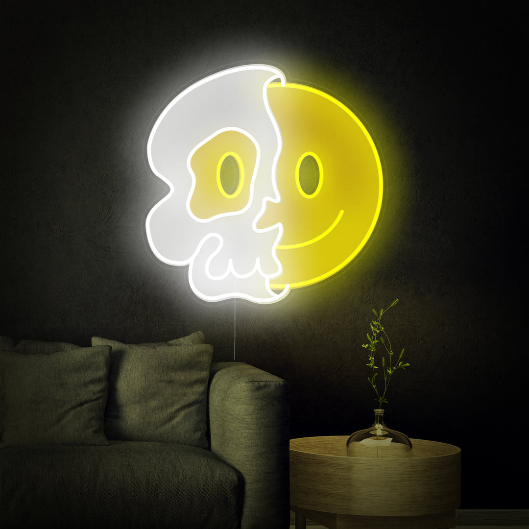"Mezzo Teschio Con Faccia Sorridente Stampa UV" Insegna al neon