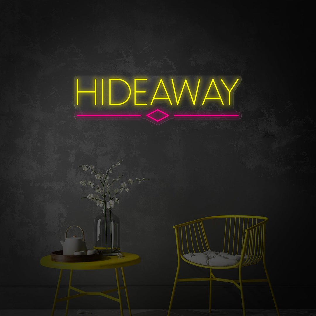 "Hideaway, bandiera della birra" Insegna al neon