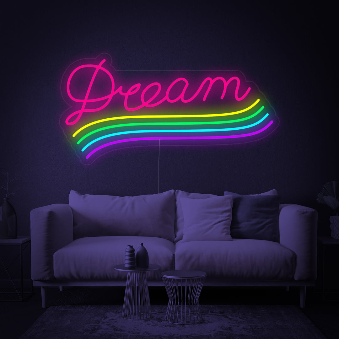 "Bandiera Arcobaleno Lgbt Pride Unica, Dream" Insegna al neon