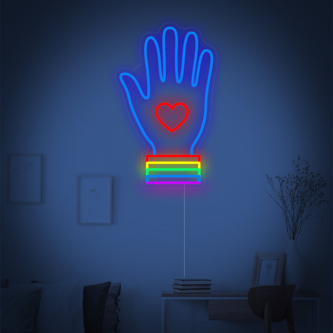 "Bandiera Arcobaleno Lgbt Pride Unica, Mano" Insegna al neon