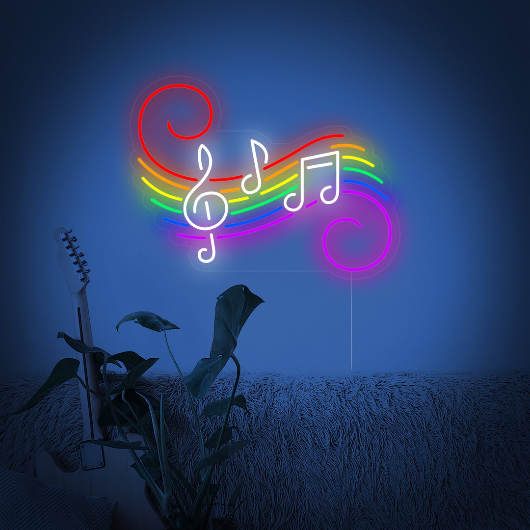 "Bandiera Arcobaleno Lgbt Pride Unica, Note Musicali" Insegna al neon