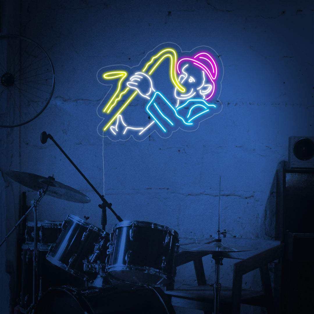 "Uomo Con Sassofono" Insegna al neon