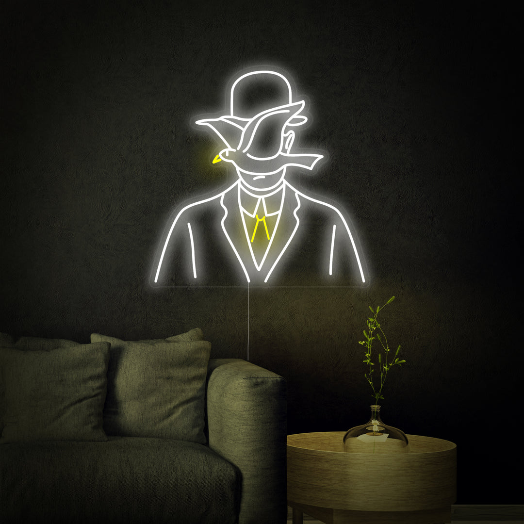 "Uomo Con La Bombetta Rene Magritte" Insegna al neon