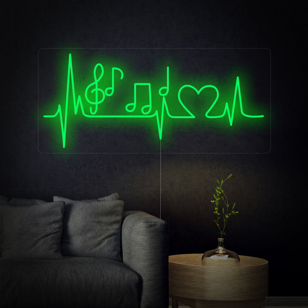 "Nota Musicale E Cuore Pulsante" Insegna al neon