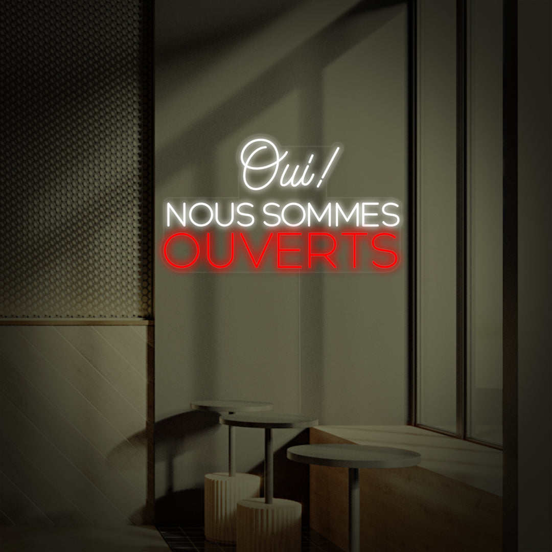 "Oui Nous Sommes Ouverts" Insegna al neon
