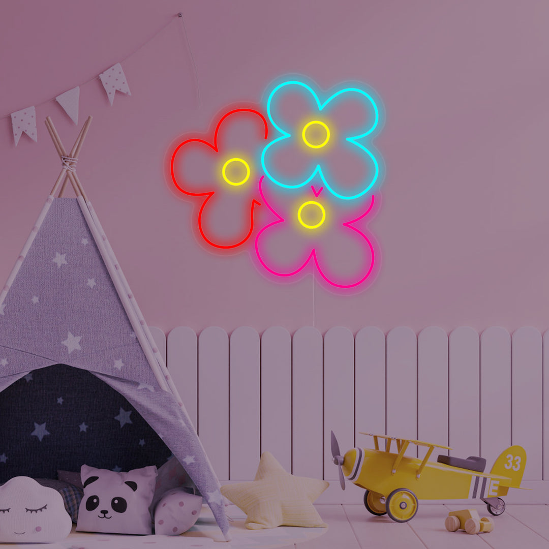 "Fiore Di Margherita Che Sboccia, Decorazione Per La Camera Dei Bambini" Insegna al neon