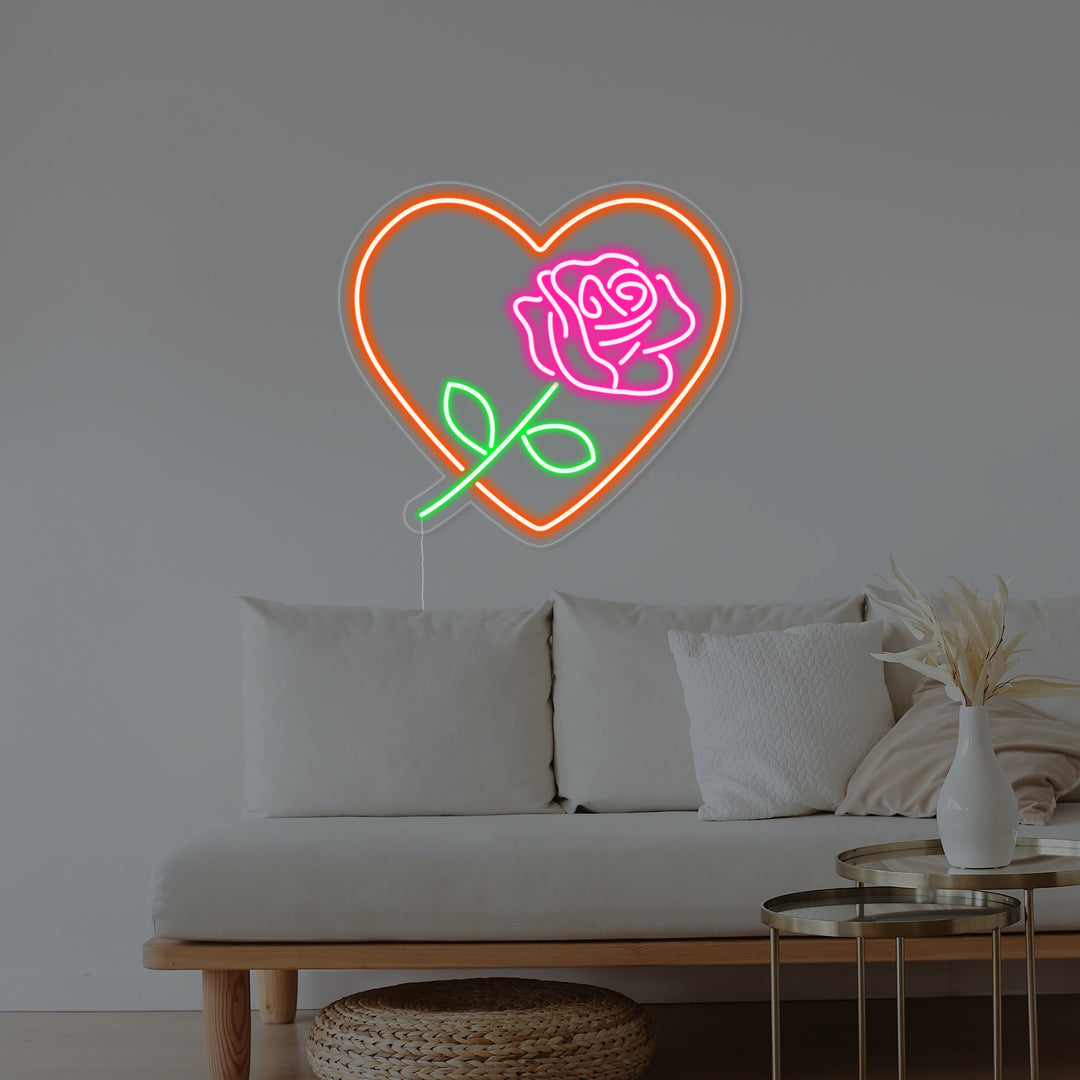 "Rosa, Forma Di Cuore, Amore" Insegna al neon