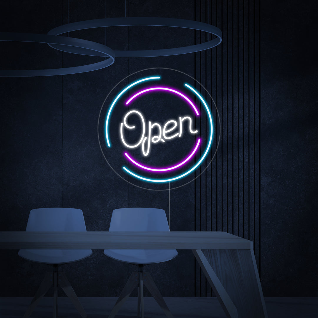 "Scritta Open In Cerchio" Insegna al neon