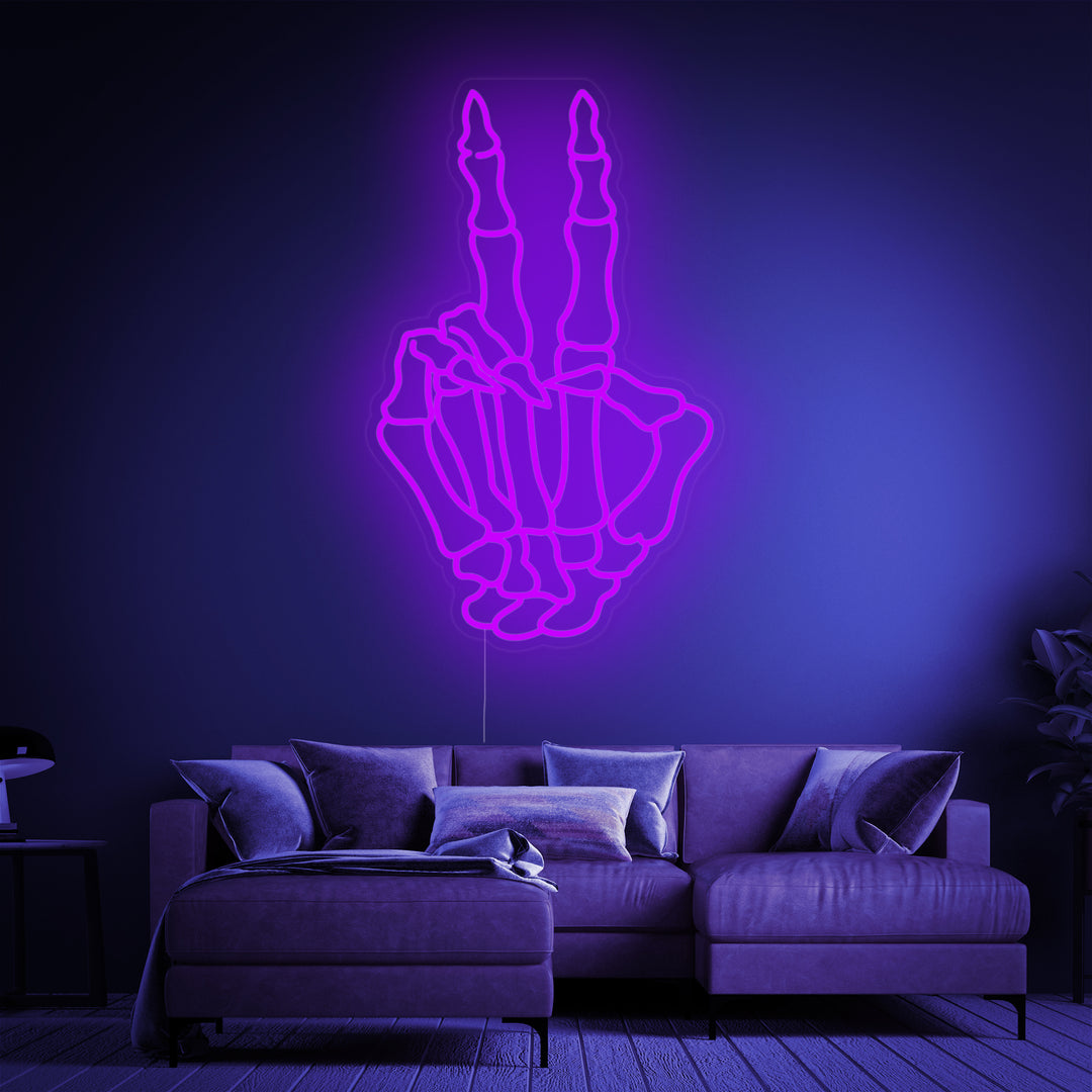 "Mano Scheletro Con Gesto Di Pace" Insegna al neon