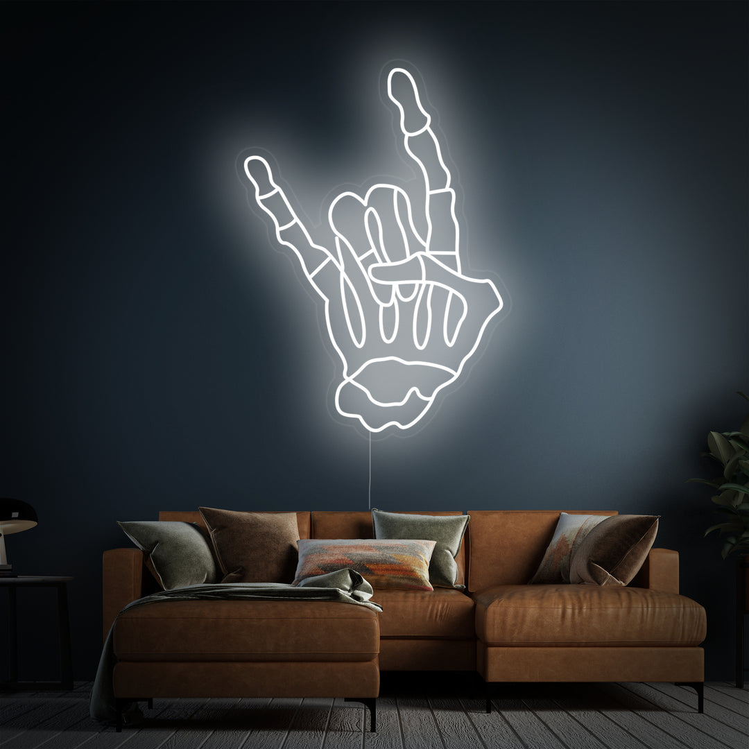 "Mano Scheletro Che Fa Il Gesto Del Rock And Roll" Insegna al neon