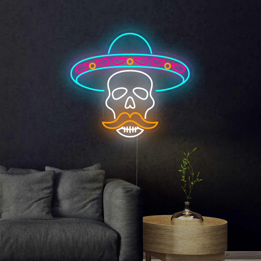 "Teschio Con Sombrero Per Il Giorno Dei Morti" Insegna al neon