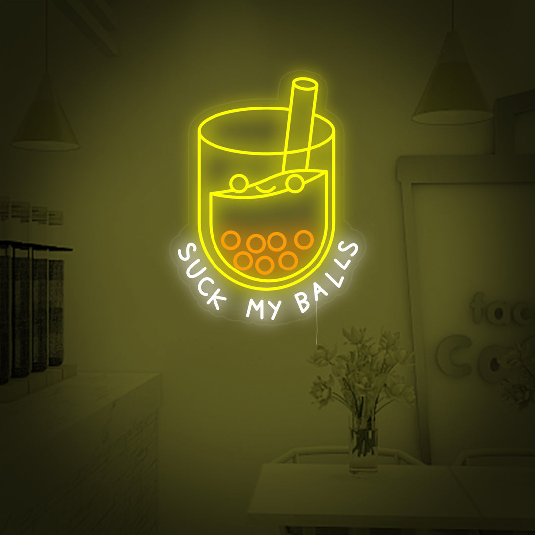 "Suck my balls, Tè al boba, amanti del boba" Insegna al neon