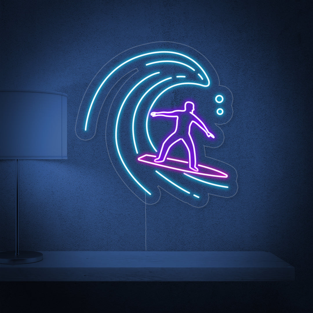 "Surfista Nell'Onda Dell'Oceano" Insegna al neon