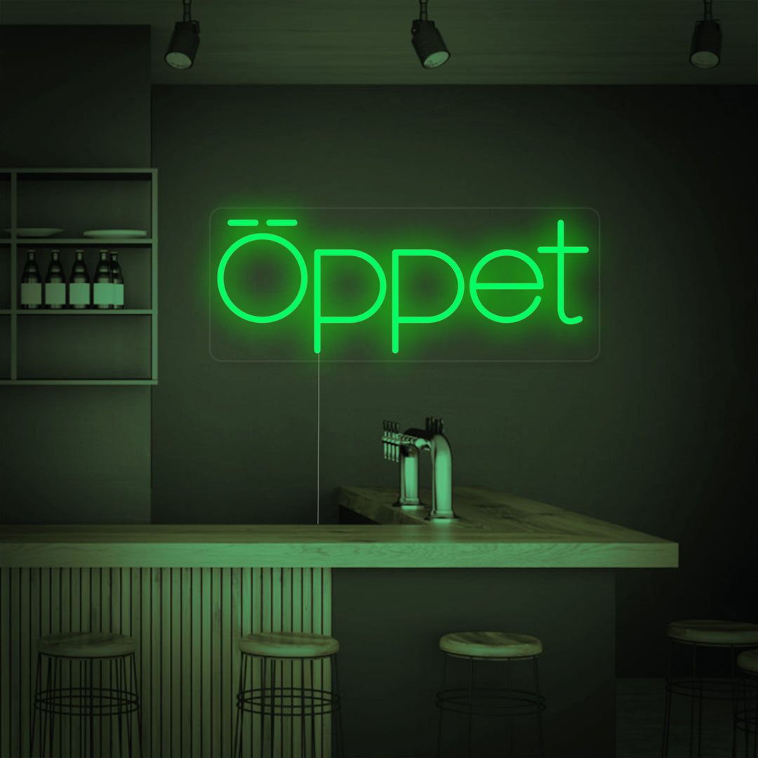 "Oppet Svedese Aperto" Insegna al neon
