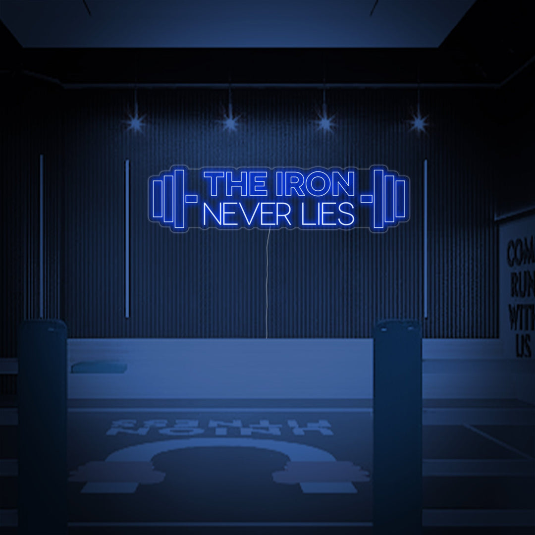 "The Iron Never Lies, Decorazioni Palestra, Citazioni Palestra, Citazioni Fitness, Citazioni Allenamento" Insegna al neon