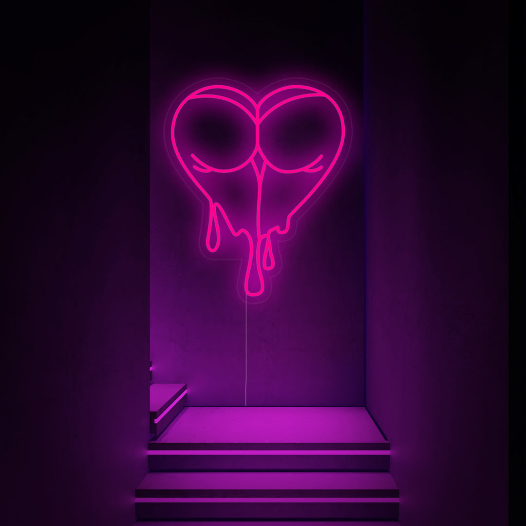 "Sedere Bagnato A Cuore Che Gocciola" Insegna al neon