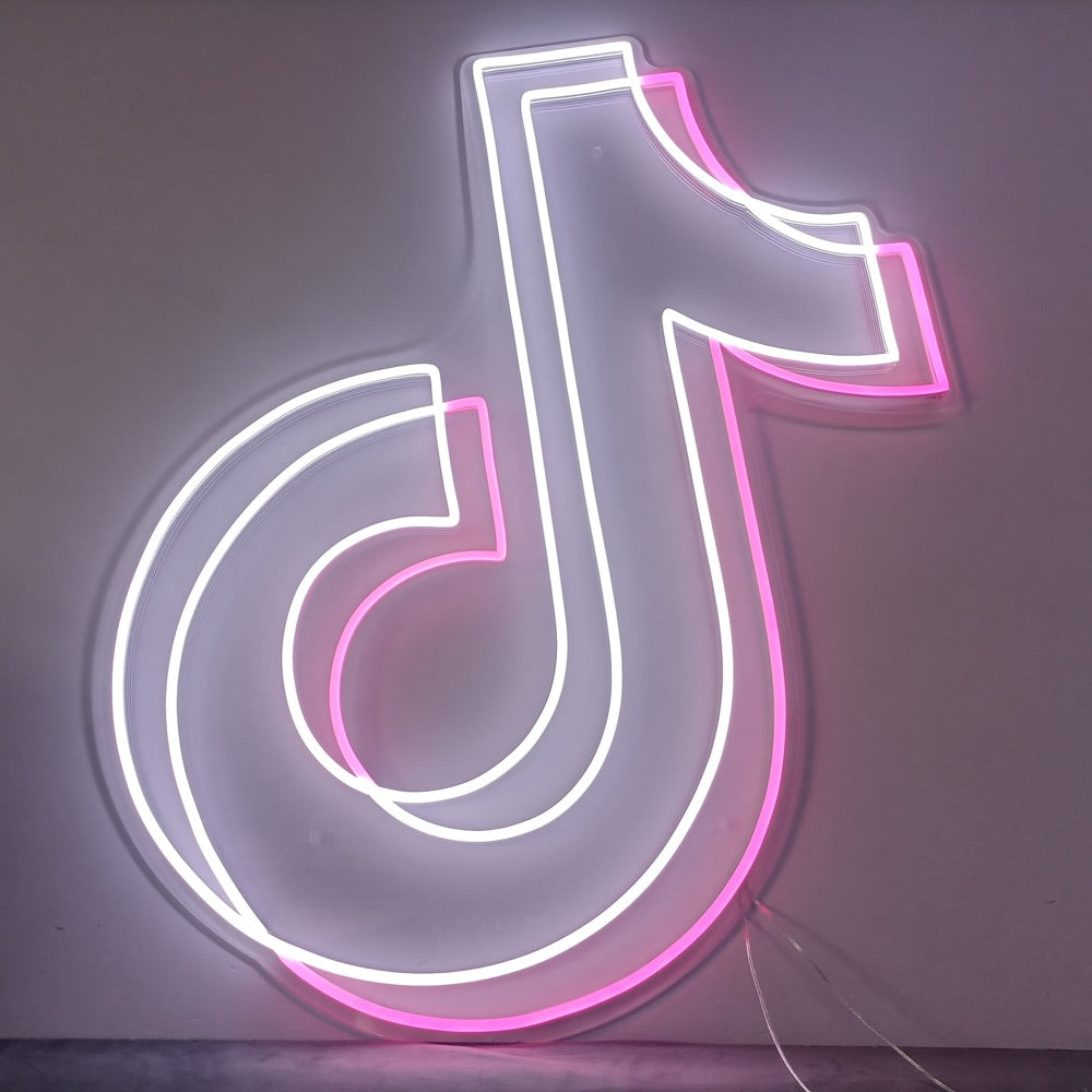 Finito TikTok logo neon segno luminoso in bianco e rosa