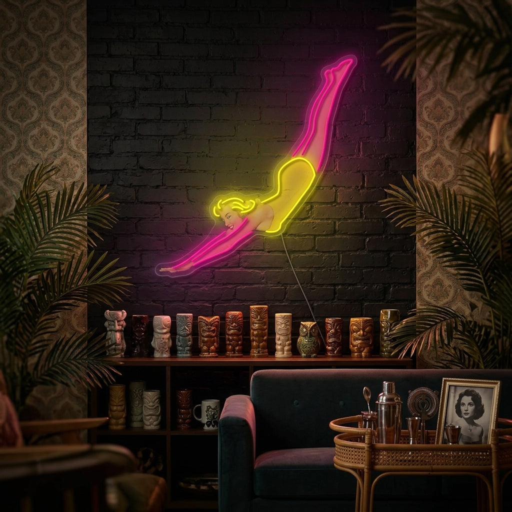 "Donna Tuffatrice Retrò" Insegna al neon