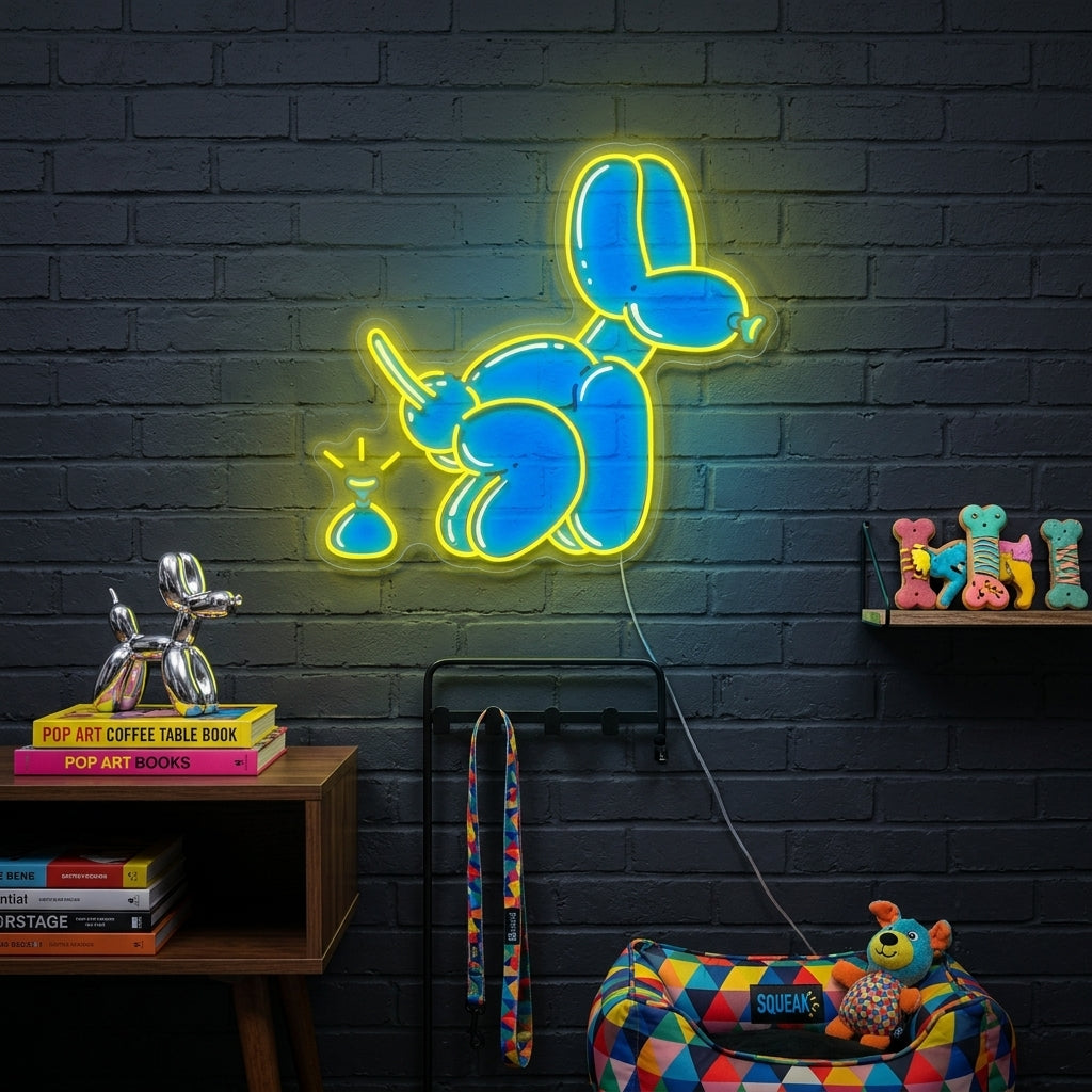 "Scherzo con Palloncino e Cacca di Cane" Insegna al neon