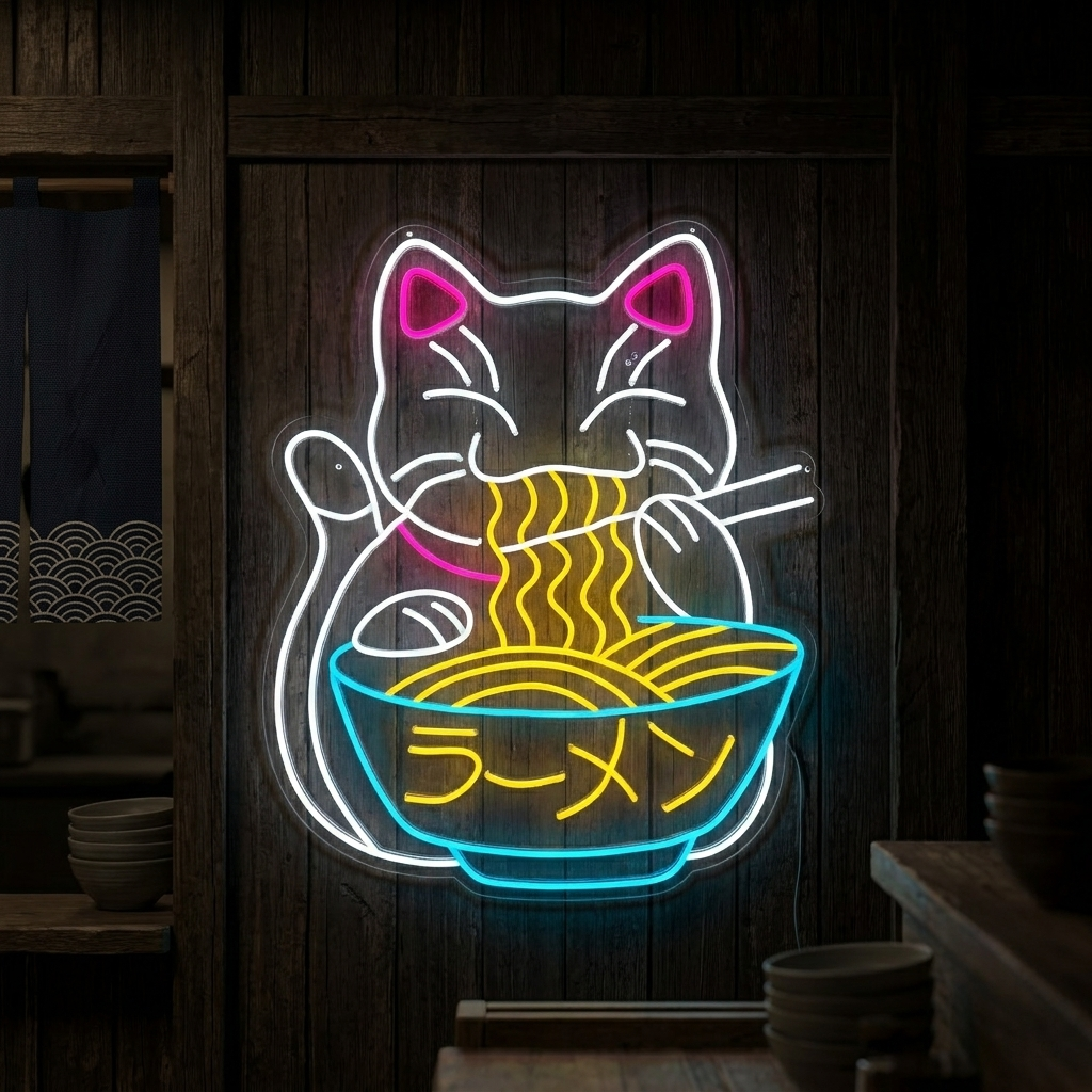 Insegna neon LED gatto ramen giapponese