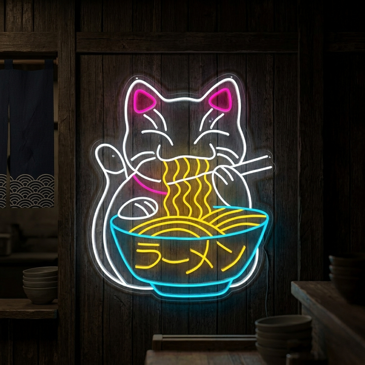 Insegna neon LED gatto ramen giapponese