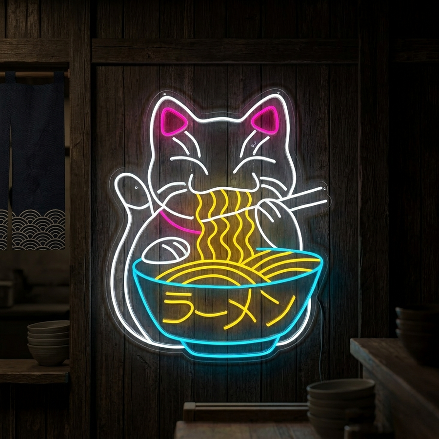 Insegna neon LED gatto ramen giapponese