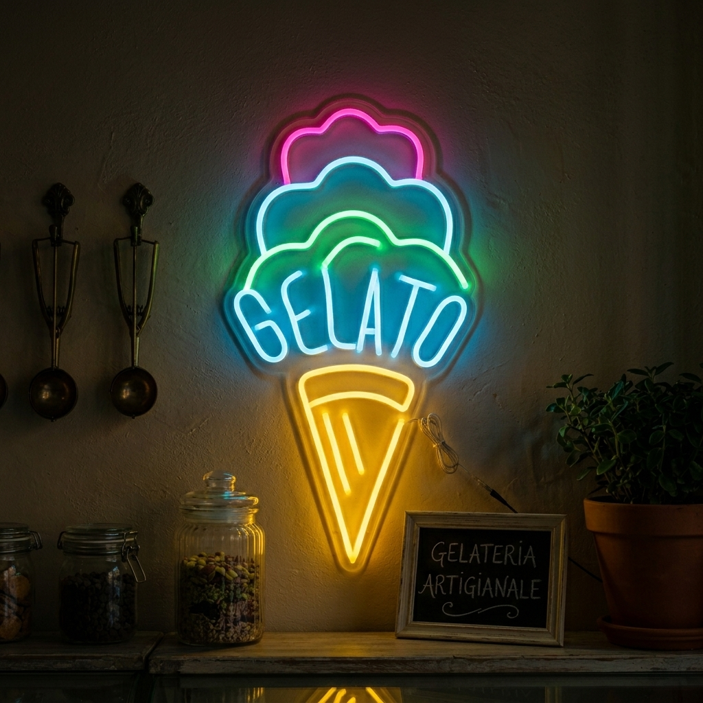 "Gelato, Gelato" Insegna al neon