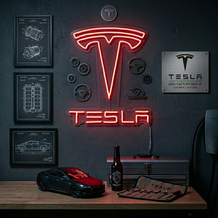 "Tesla E Auto" Insegna al neon